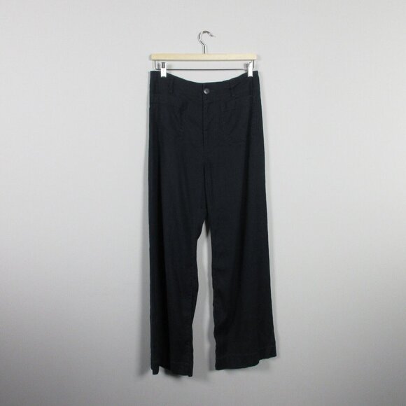 Maeve Anthropologie The Colette Women’s Pants Wide Leg Cropped Size 31 Black 486 - Picture 1 of 14
